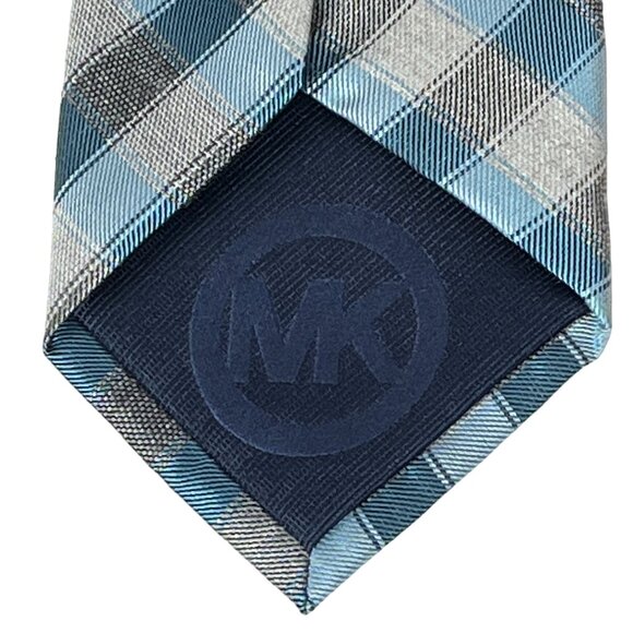 Michael Kors Tie Mens Silk Blend Necktie Blue Gray Plaid Checkered Work Business - Picture 4 of 10